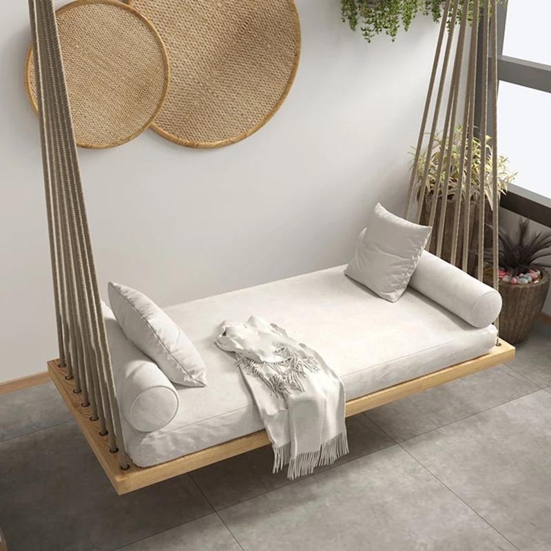 Maxky Outdoor Swing Outdoor Hanging Basket Balcony Solid Wood Single Double Swing Indoor Cradle Chair Hammock Rattan Chair