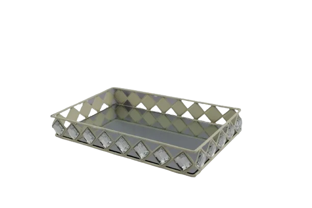 28x18cm Black/white Metal Tray with Silver Shining Beads and Mirror