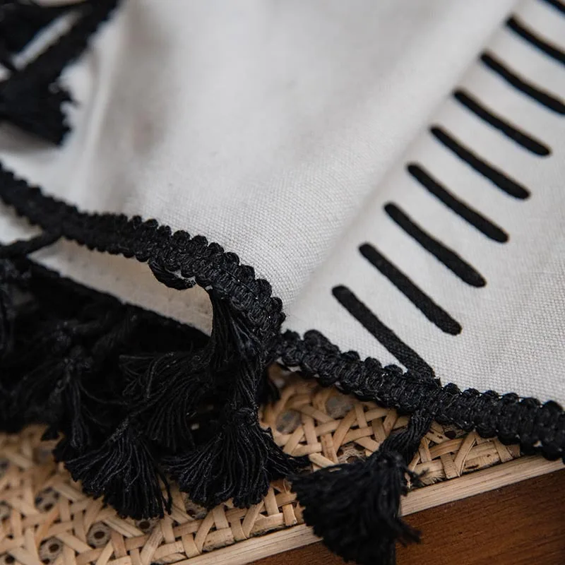 Semi-Blackout Window Curtains Farmhouse Style Cotton Linen Darkening Curtains with Tassel Rod Pocket Window Drapes