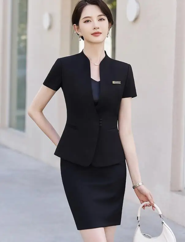 2024 new short skirt set, work clothes slim fit, slimming hotel front desk reception work clothes women suits office formal
