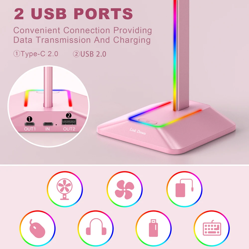 Новый дизайн зарядное устройство с 2 USB портами гарнитура наушники держатель крюка розового цвета (Rgb) светодиодная Подставка для наушников Игровая Hub стойка