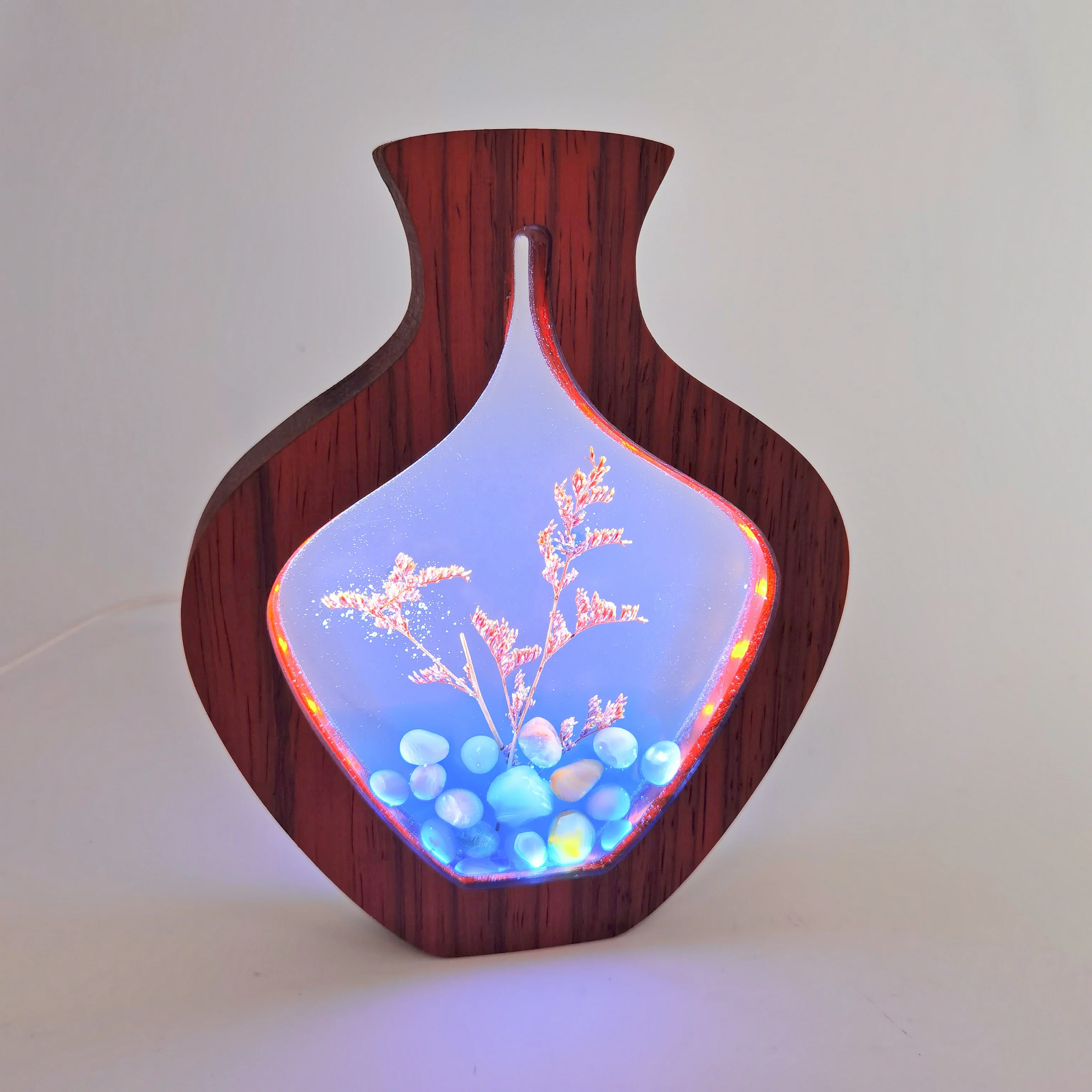 Handmade Dried Flower Resin Night Light Decorative Wood Resin Lamp With Dimmer Switch Modern Decorative Lamp For Home Office