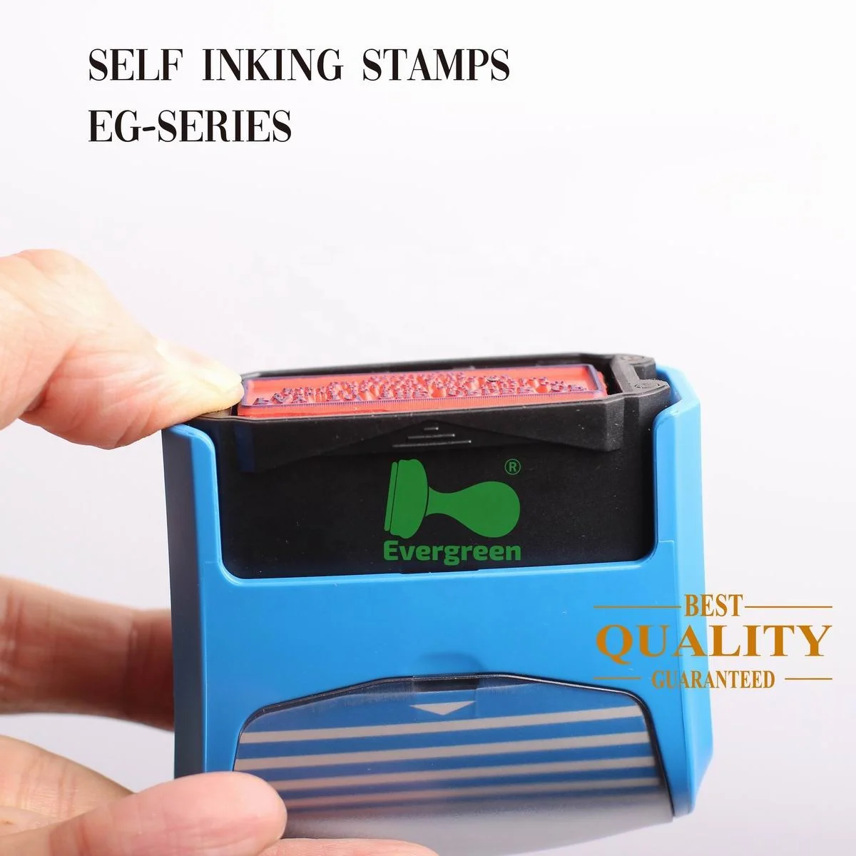 Self inking stamps EG-Series with fabric-covered ink foam and best quality water base Trodat ink