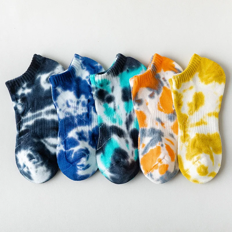 2021 comfortable terry fashion mens cotton low cut ankle no show short women tie dye socks