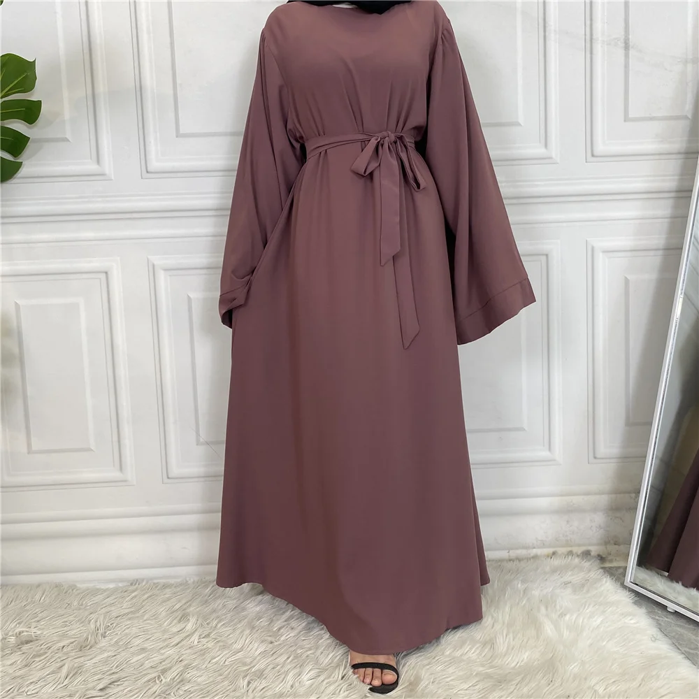 6394# Hot sell wholesale modest solid color elegant kaftan abaya muslim dubai long dress women islamic clothing