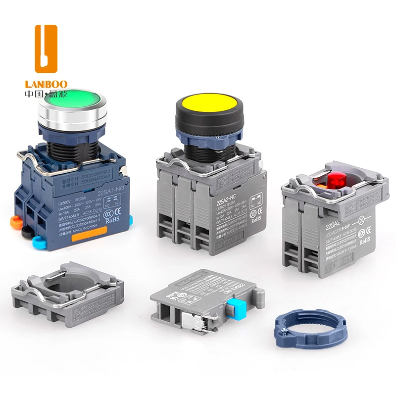 LANBOO SA1-P/SA2-P 25A High Current Metal Button Switch Screw Foot Plastic With Light Red Green 1NO1NC