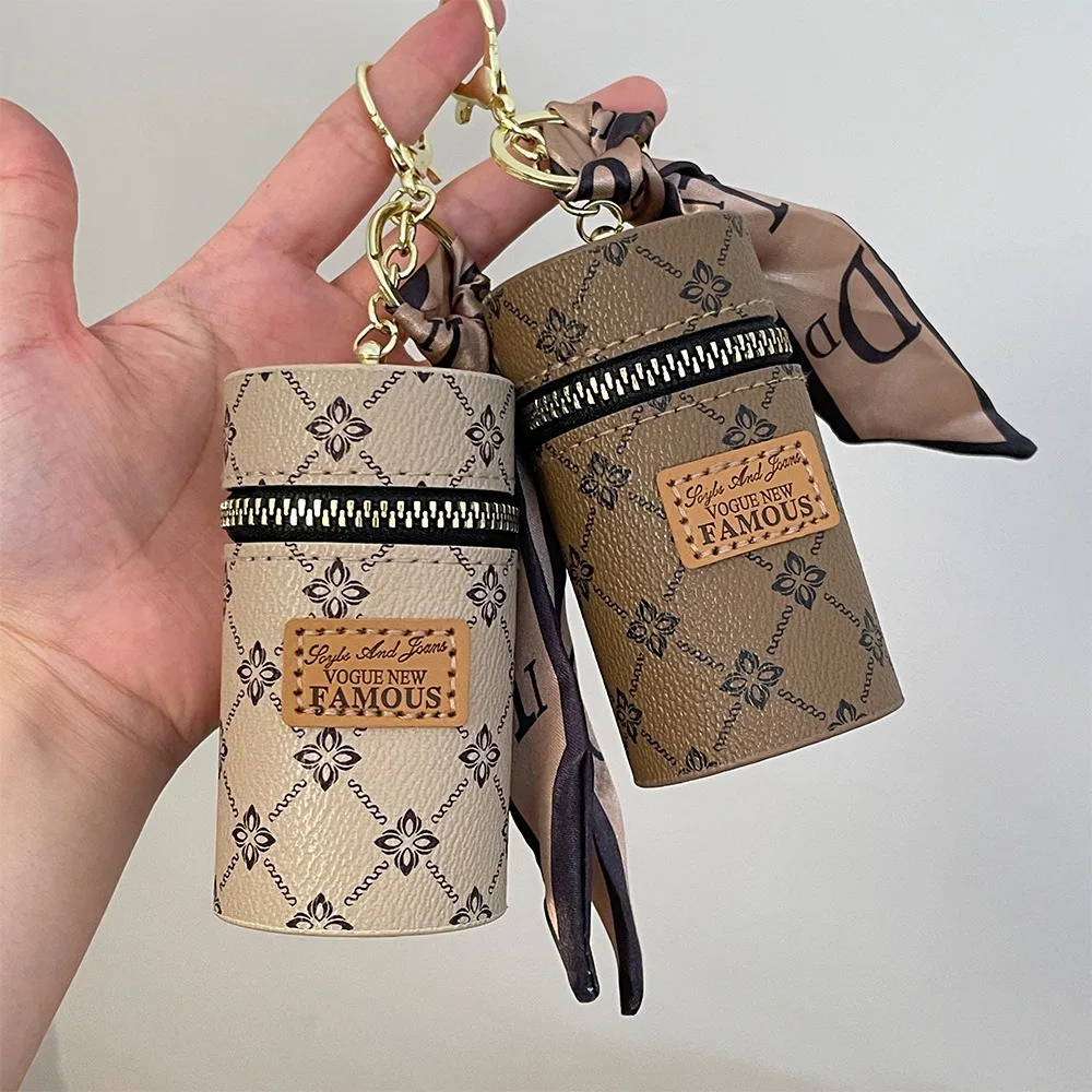 Fashion Bucket Wallet key ring Retro Printed Mini Lipstick Key Storage Bag Car Keychain popular jewelry wholesale