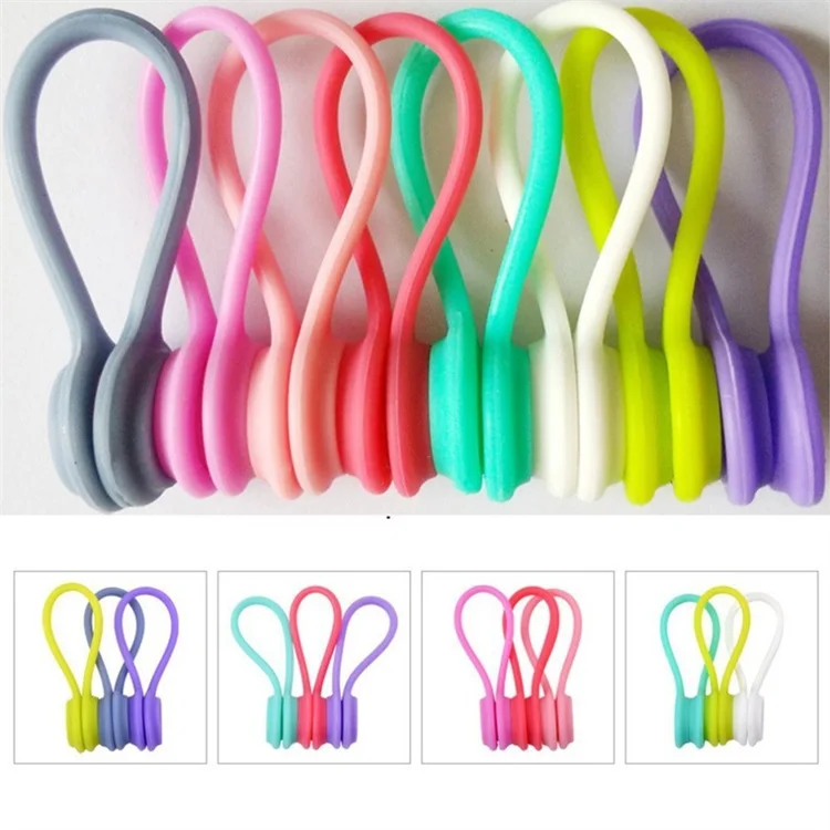 Silicone magnetic finishing reel data cable hook and loop tie earphone winding rope USB winding collector
