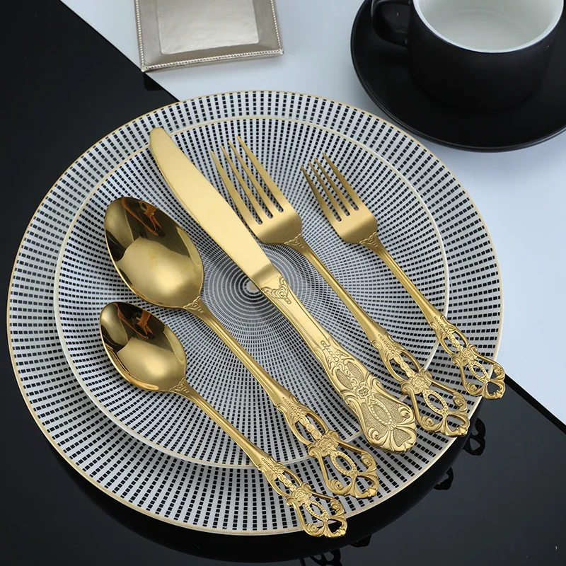 Knife Spoon Fork Set Court style high end luxury handle wedding stainless steel Wedding Flatware set