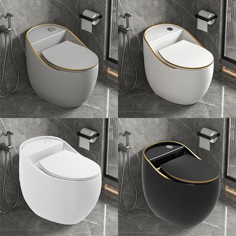 Оптовая продажа, роскошный черный унитаз в форме яйца для отеля, сплошной керамический цветной унитаз с золотой линией