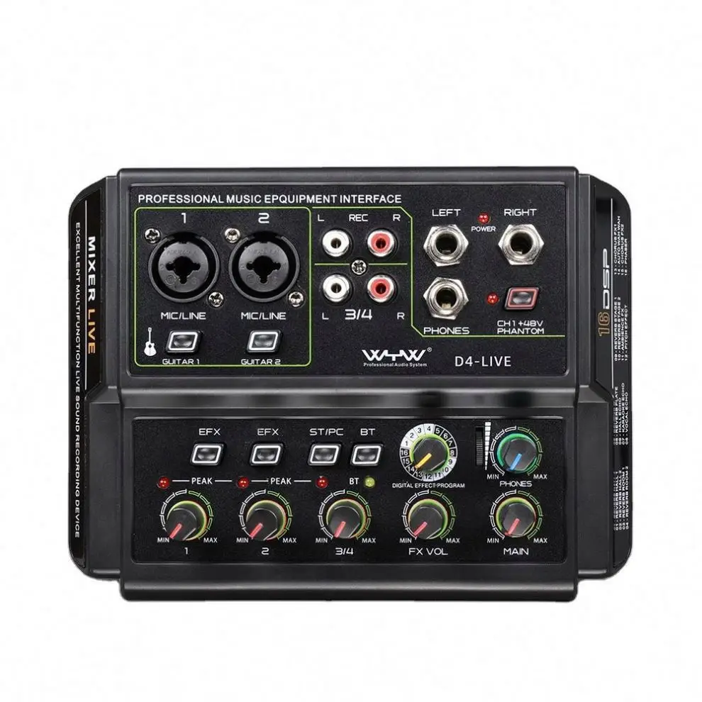 Whole Sale 4 Channel  Audio Interface Sound Mixer for Studio Recording Musical Instruction OEM
