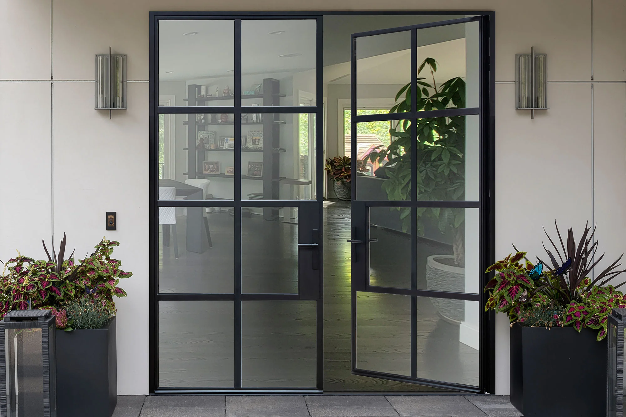 Steel Windows and Doors Factory Produce Outdoor External French doors with grill design for office and shop