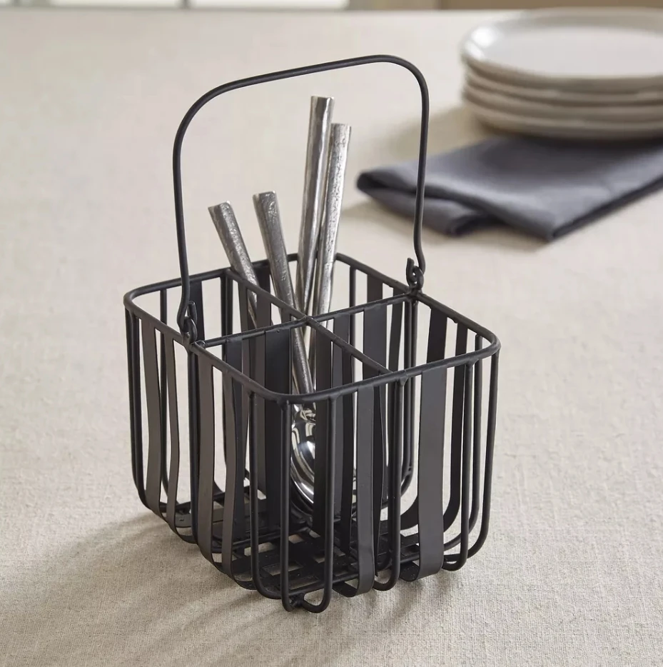 Kitchen Black Modern Portable Utensil Caddy Cutlery Organizer Metal Utensil Holder