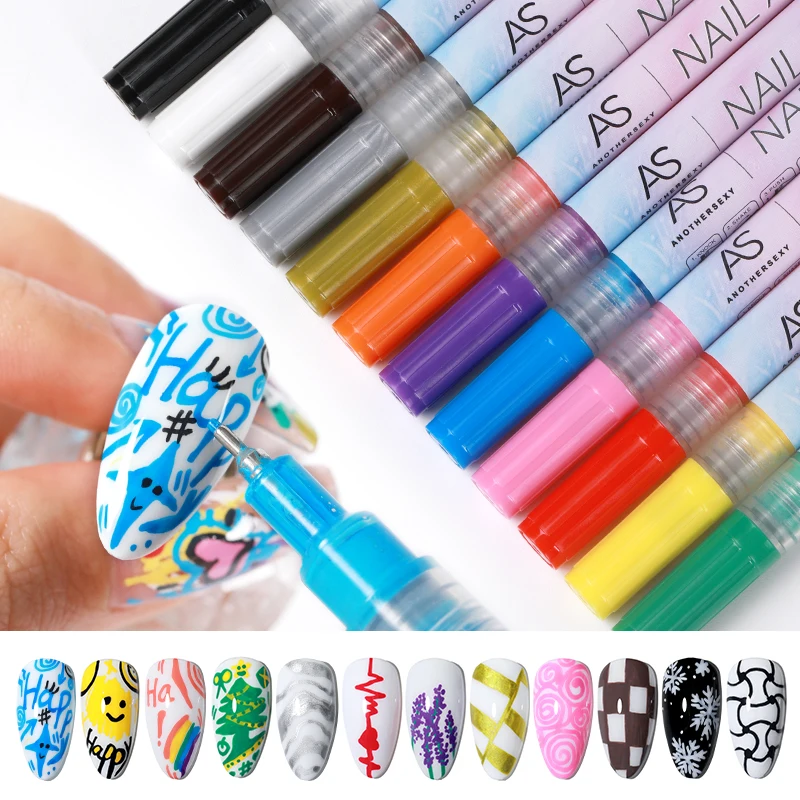 AS 12pcs Nail Art Graffiti Pen Waterproof Nail Polish Quick Dry Nail Art Painting Pen DIY Abstract Lines Pen