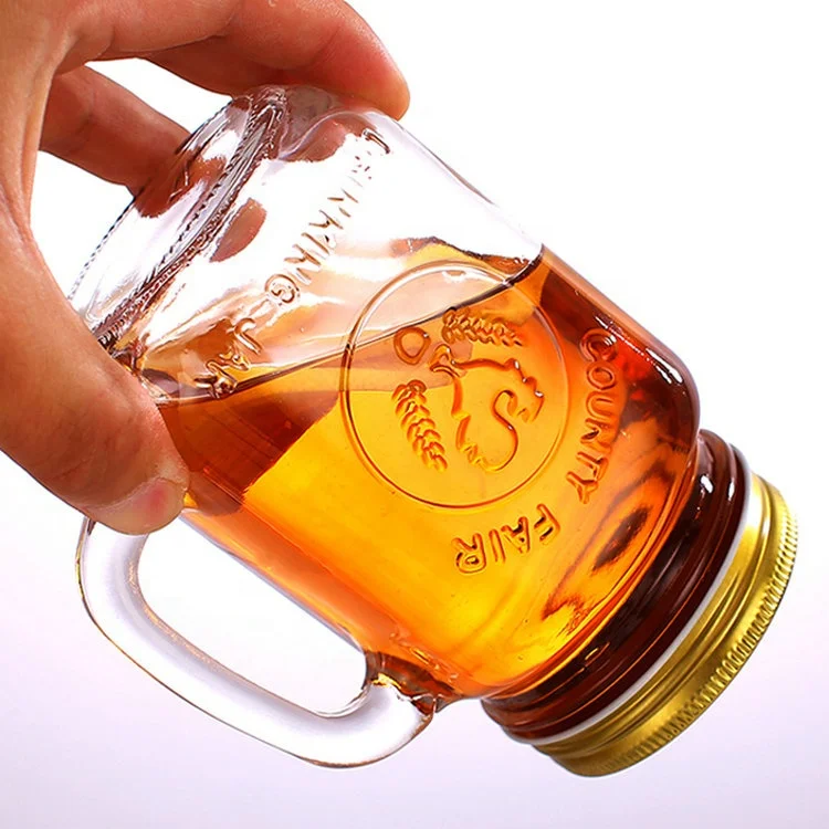 Wholesale 16OZ Clear Pyrex Mason Jar Wine Glass with Handle and Lid