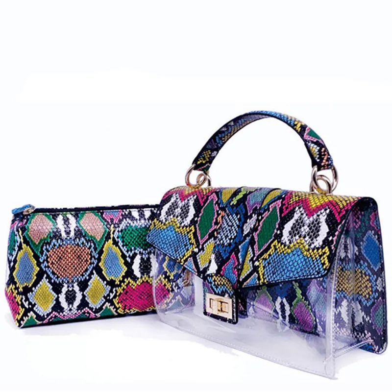 new colorful beach pvc hot sell ladies handbag summer 2024 luxury bag women handbag set unique design snake handbags