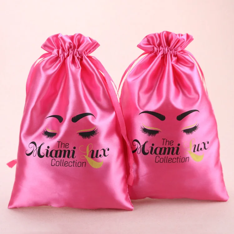 Custom Logo Human Hair Extension Storage Silk Pouch Wig Packaging Bags Hot