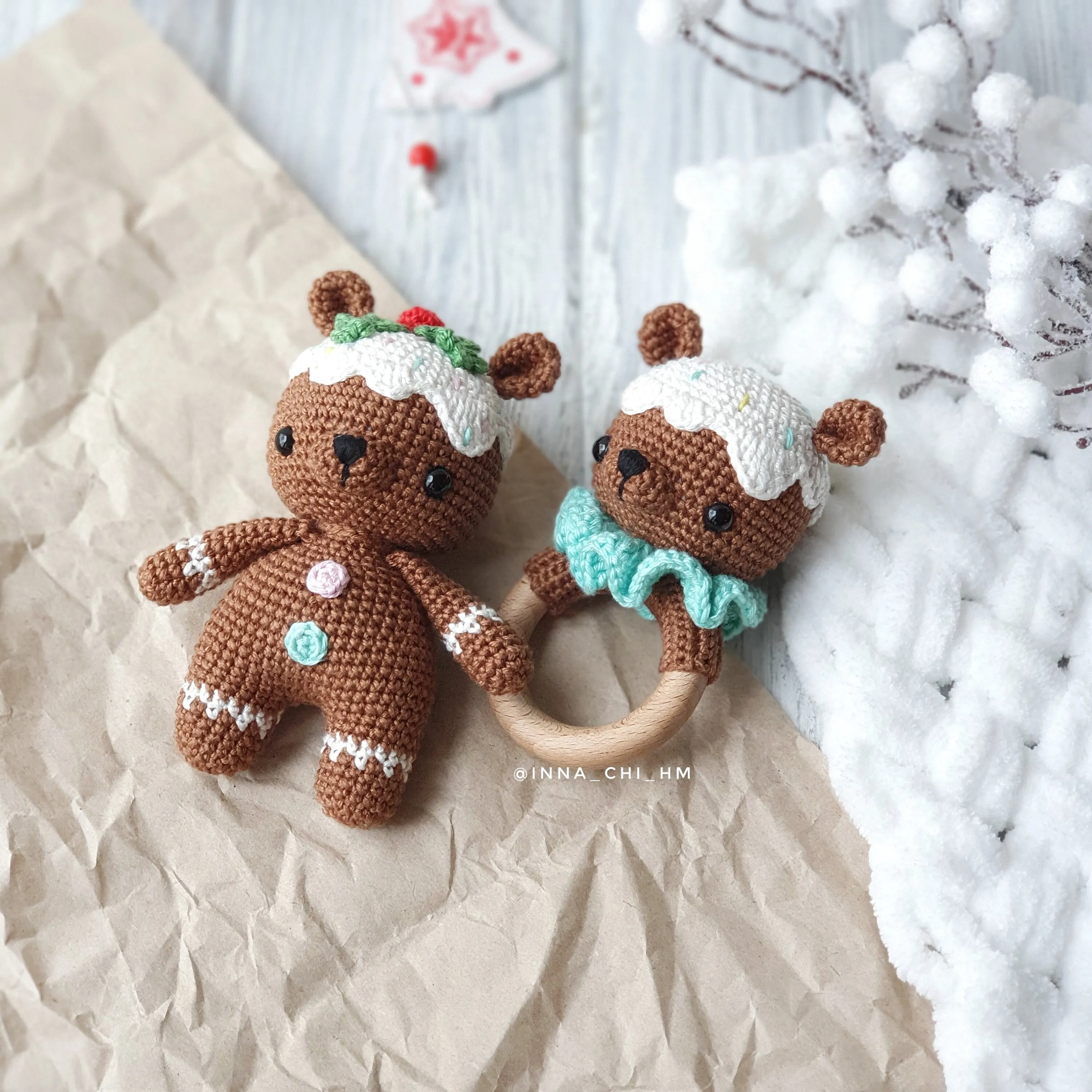Accept customization new Design Christmas Elk Baby Rattle Crochet Wooden Rattle Gift Set Santa Children Christmas Gifts Toy