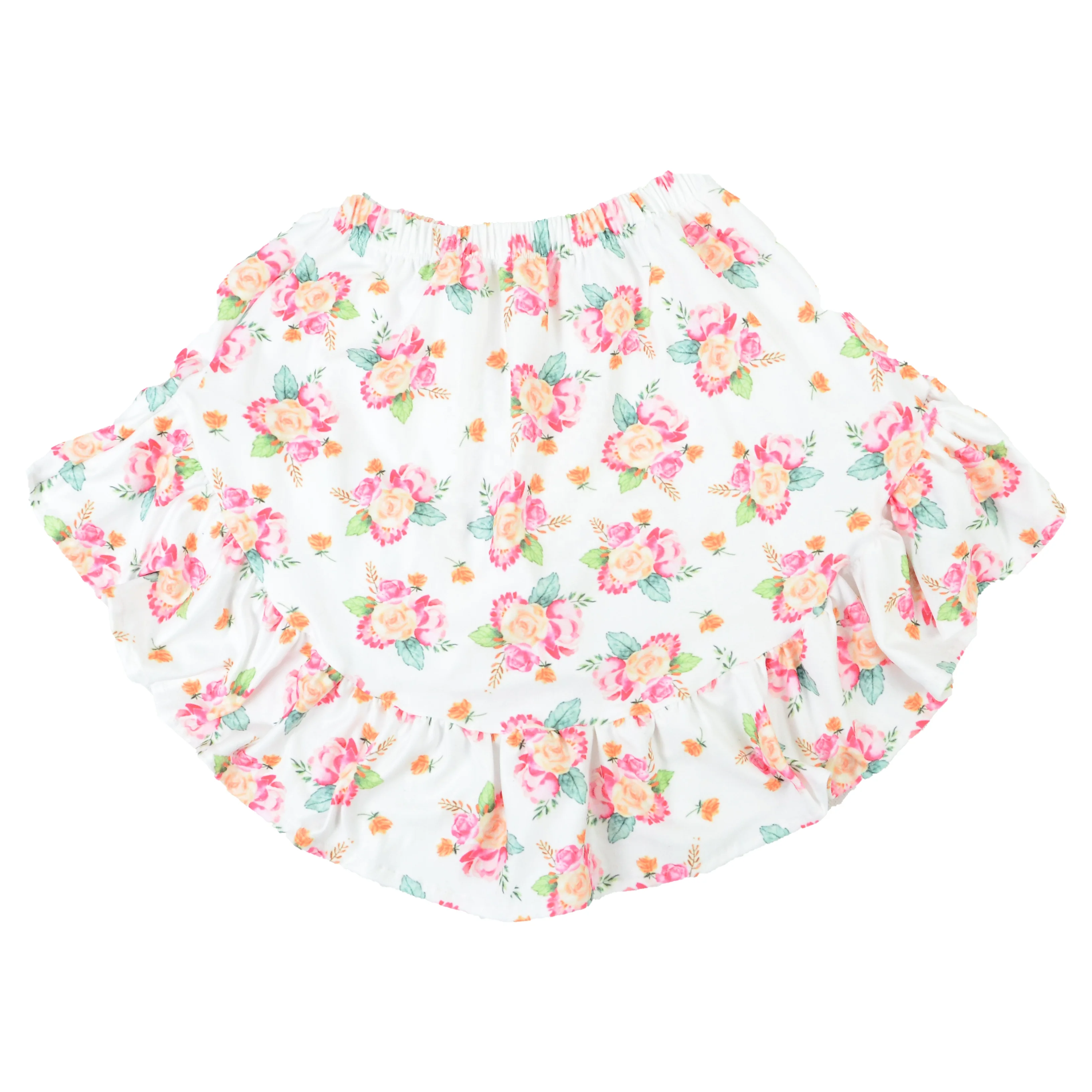 
Hot sale baby girl high low ruffle skirt sweet flower printed dress summer short skirt kids boutique clothing 