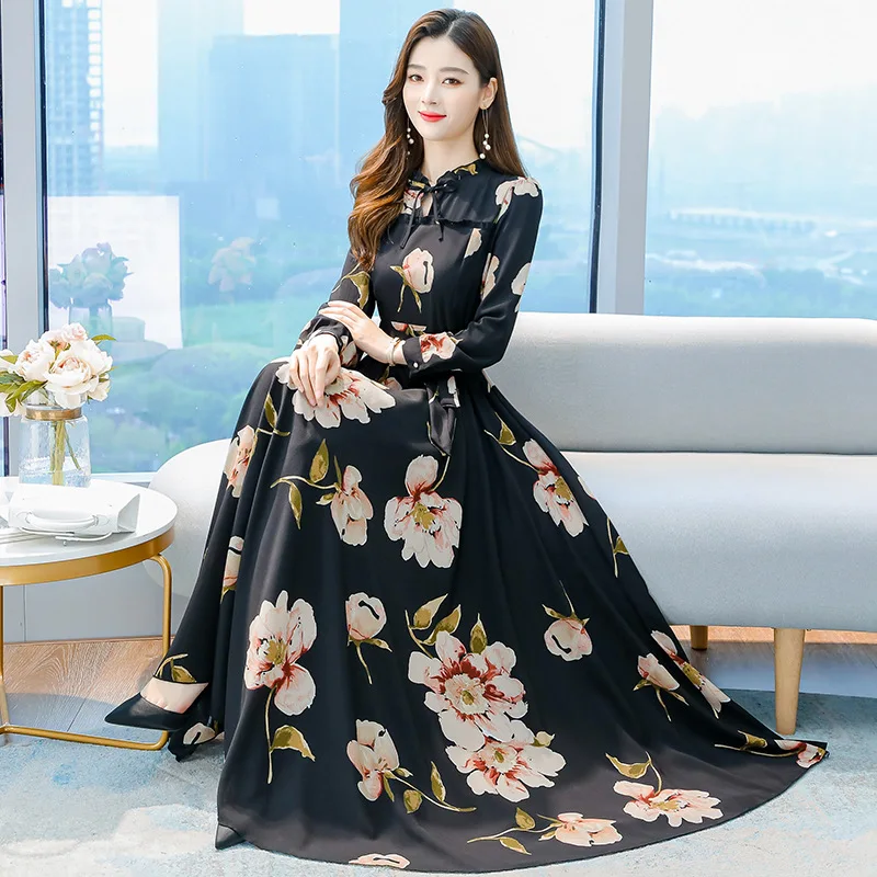 High quality Woman long dress fancy flower print western fashion ladies plus size dresses