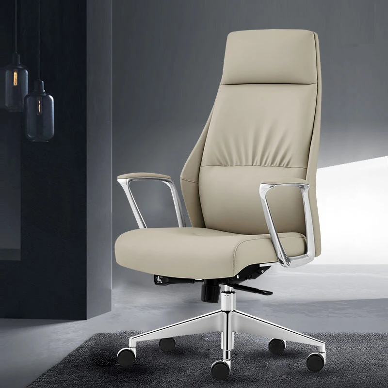 Grey high back leather office chair with chrome handrail modern design pu leather chair office
