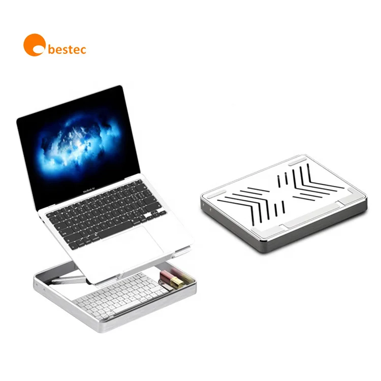 Aluminium Alloy Standing Desk Creative Laptop Stand Mobile Bracket Holder With Storage Box For Notebook