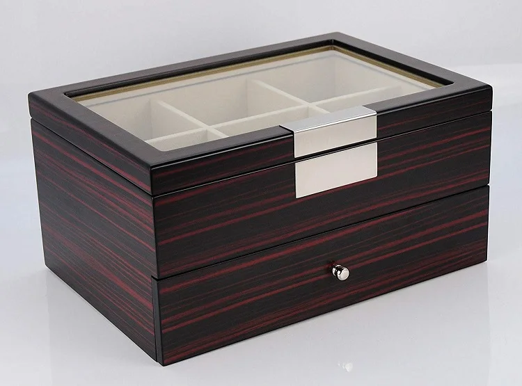 Hot Selling 2 Layer Storage case Tie Display Case Wooden Necktie Box with Drawer