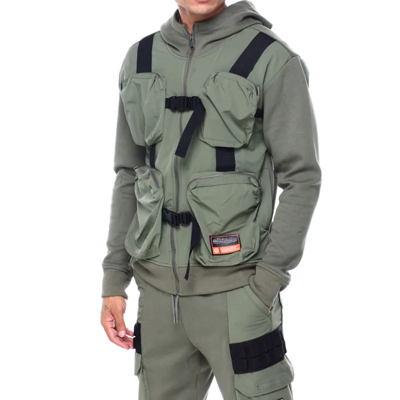 Custom Mens Clothing Combo Utility Hoodie Jacket Hoodie with Zipper Pocket on Front