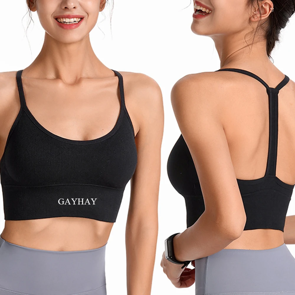 GAYHAY Seamless Sports Bras Padded Y Racer Back Cropped Bras for Yoga Workout Fitness Low Impact