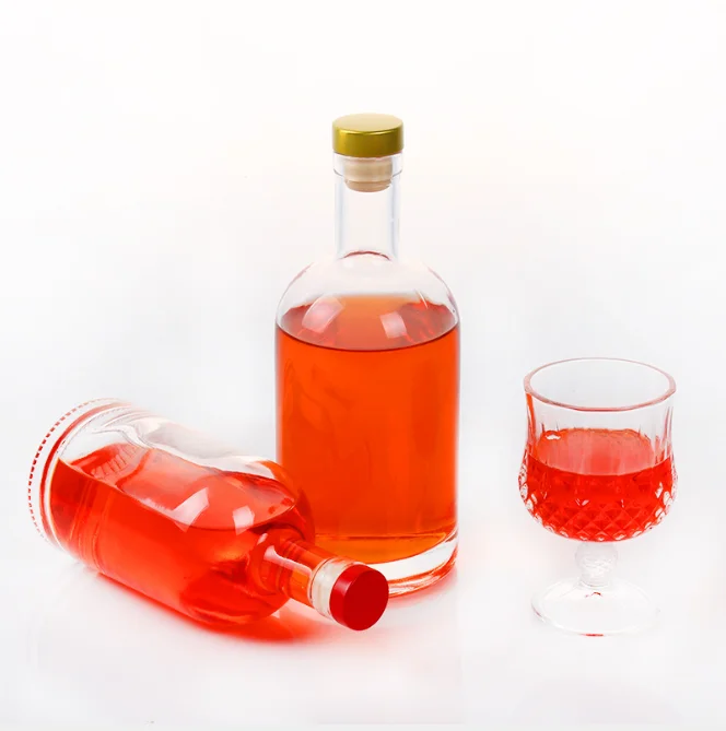 Manufacturer Luxury Clear Empty Round 500ml 750ml Wine Glass Bottles For Liquor Whisky rum tequila