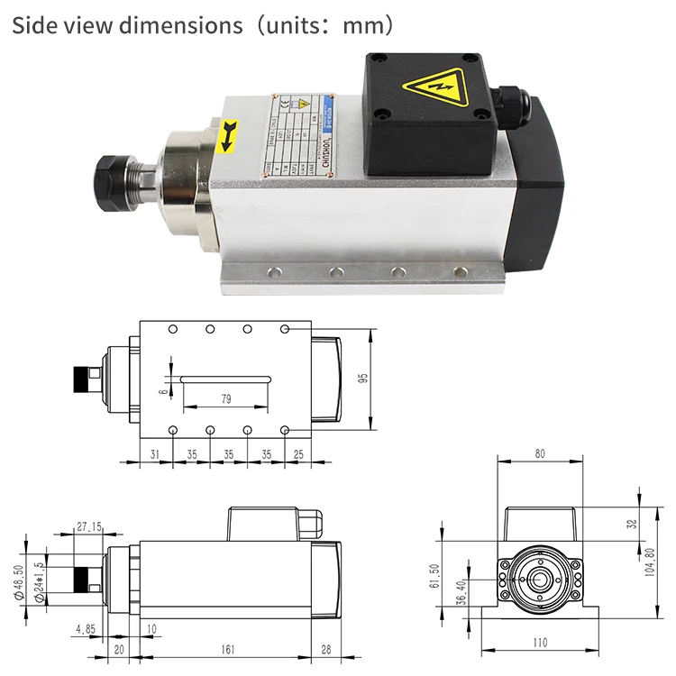 Cnc Mill Spindle Motor Er20 2.2KW Air Cooled CNC Router Machine Square Spindle Motor With 380V 220V 18000rpm