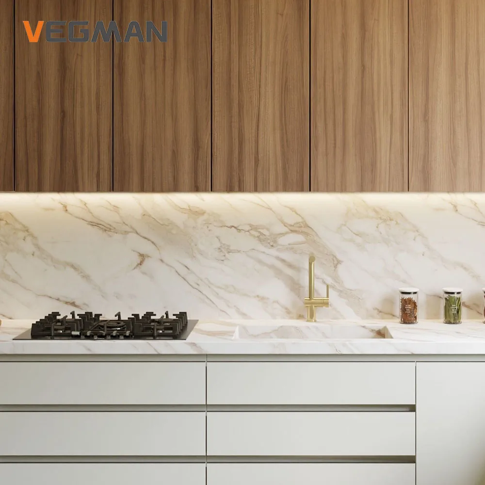 Contemporary Wood Veneer Lacquer Cabinet Model White and Wood Kitchen Furniture Cupboard