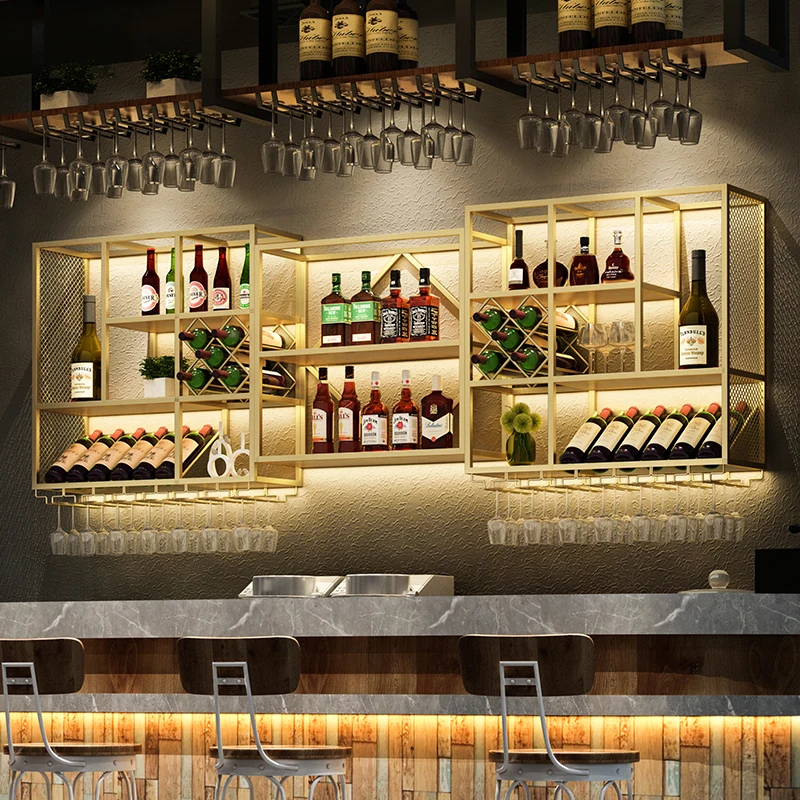 Latest high quality fancy 5 tier fixed on ceiling hanger metal material durable wine rack retail