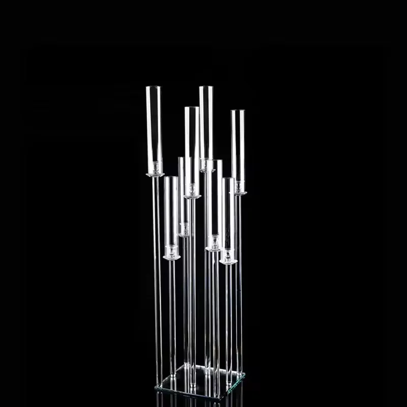 Clear 9 Arms Acrylic LED Candle Holder Candelabra Centerpiece Candle Holder Pillar Taper Candlesticks with Acrylic shade