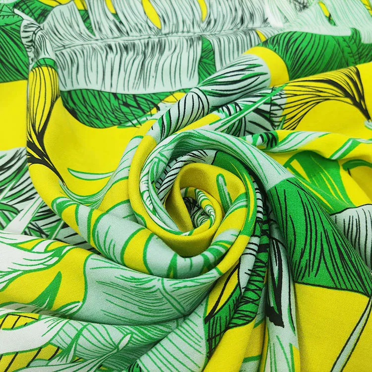 Wholesale Custom Textile Leaves Pattern Printed 100% Rayon Viscose Challis Fabric In Thailand