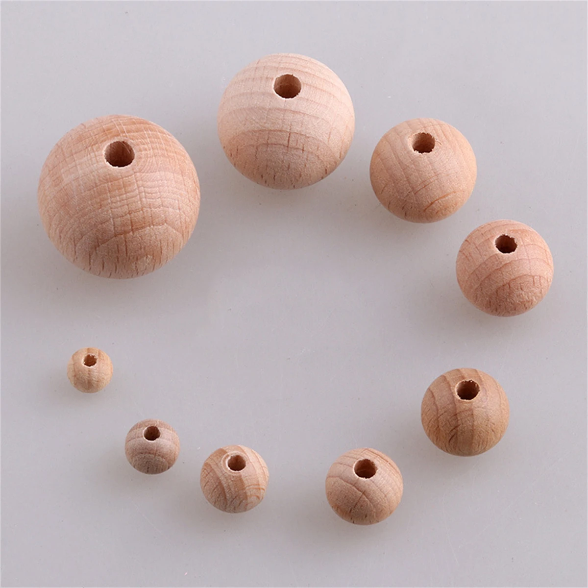 Wholesale 8mm-20mm Round Spacer Wooden Pearl Lead-Free Balls Charms DIY For Jewelry Making Natural Beech Wood Beads