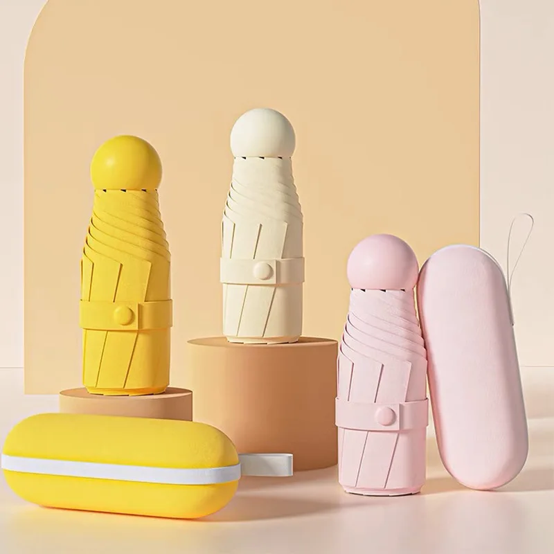 Popular personal sun black compact waterproof women 5 fold small gift ladies girls light pocket uv capsule mini fold umbrella