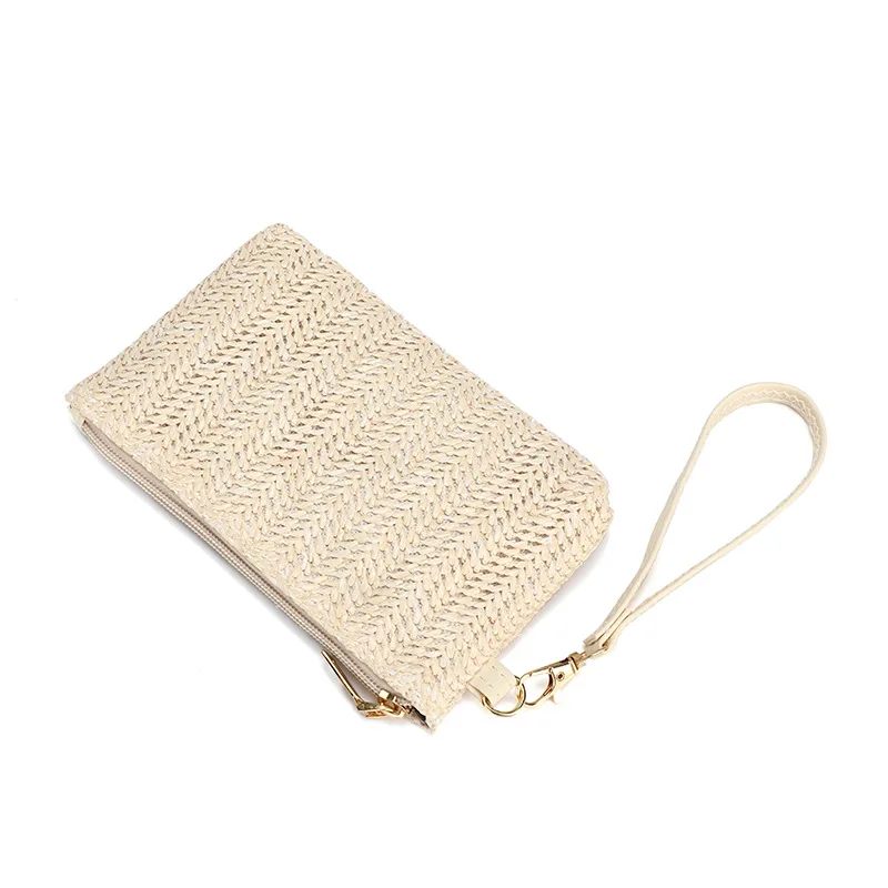 Womens Straw Clutch Bag Summer Beach Straw Purse Zipper Wristlet Wallets for Women