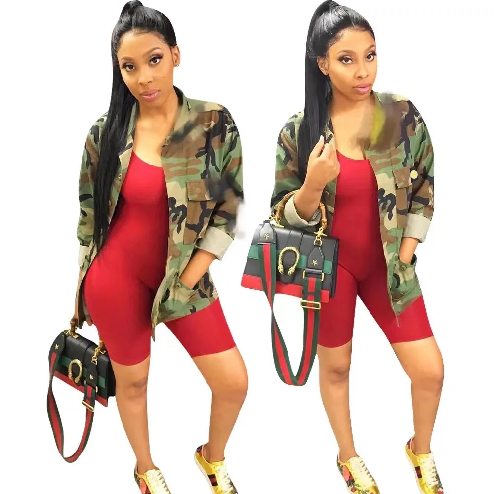 2022 Think New fashion Custom Fashion High Quality Denim Long Sleeves Camouflage Coat Worksuits Casual Jacket Women