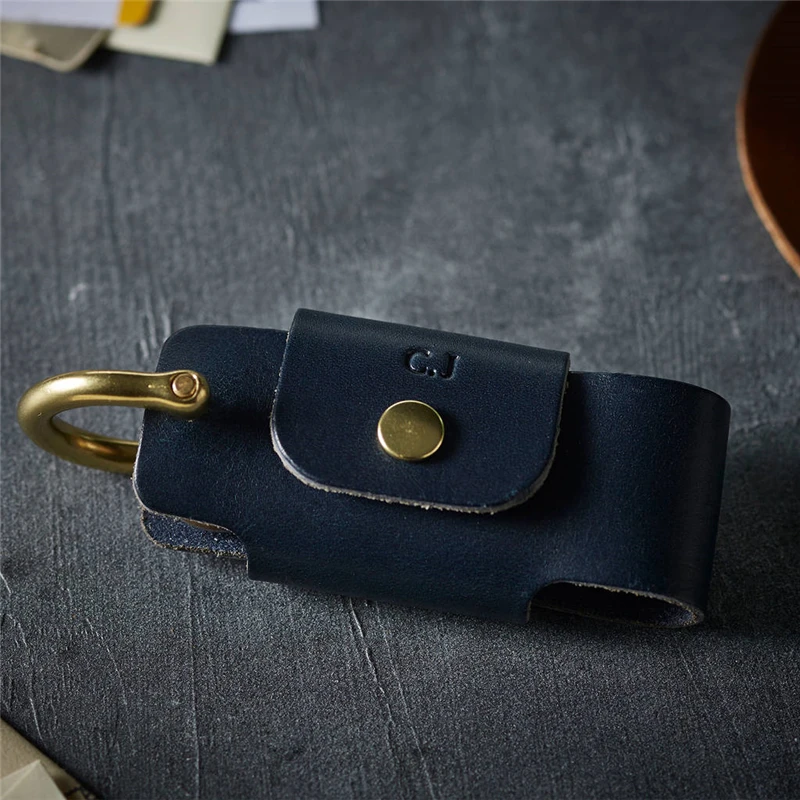 High quality simple design men key holder organizer real leather case with solid brass