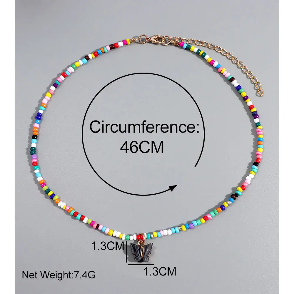 Amazon Best Sale 2022 Most Popular Multi Color Glass Charm Luxury Woman Statement Lady Collar Butterfly Pendant Cute Necklace