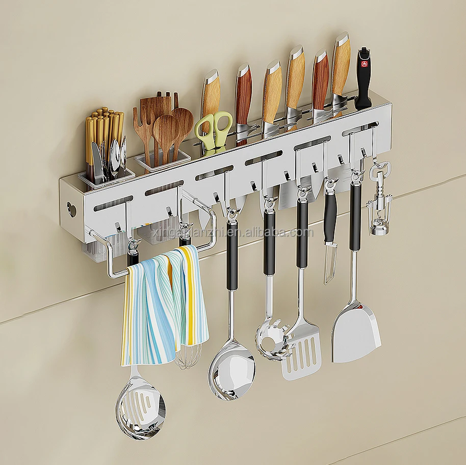 Kitchen punch-free wall-mounted knife spoon fork rag utensil wall organizer holder rack holder rack hanger for collectible spoon