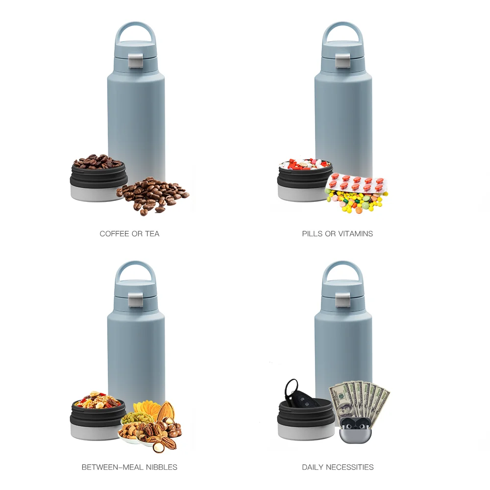 New 32oz Stainless Steel Vacuum Insulated Water Bottle with Straw Lid and Hidden Storage Compartment Container