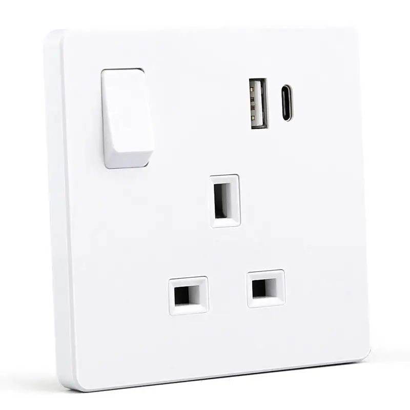 Настенная розетка с одной двойной связью и двумя или 3 USB-портами для зарядного устройства штепсельная вилка тонкая плоская