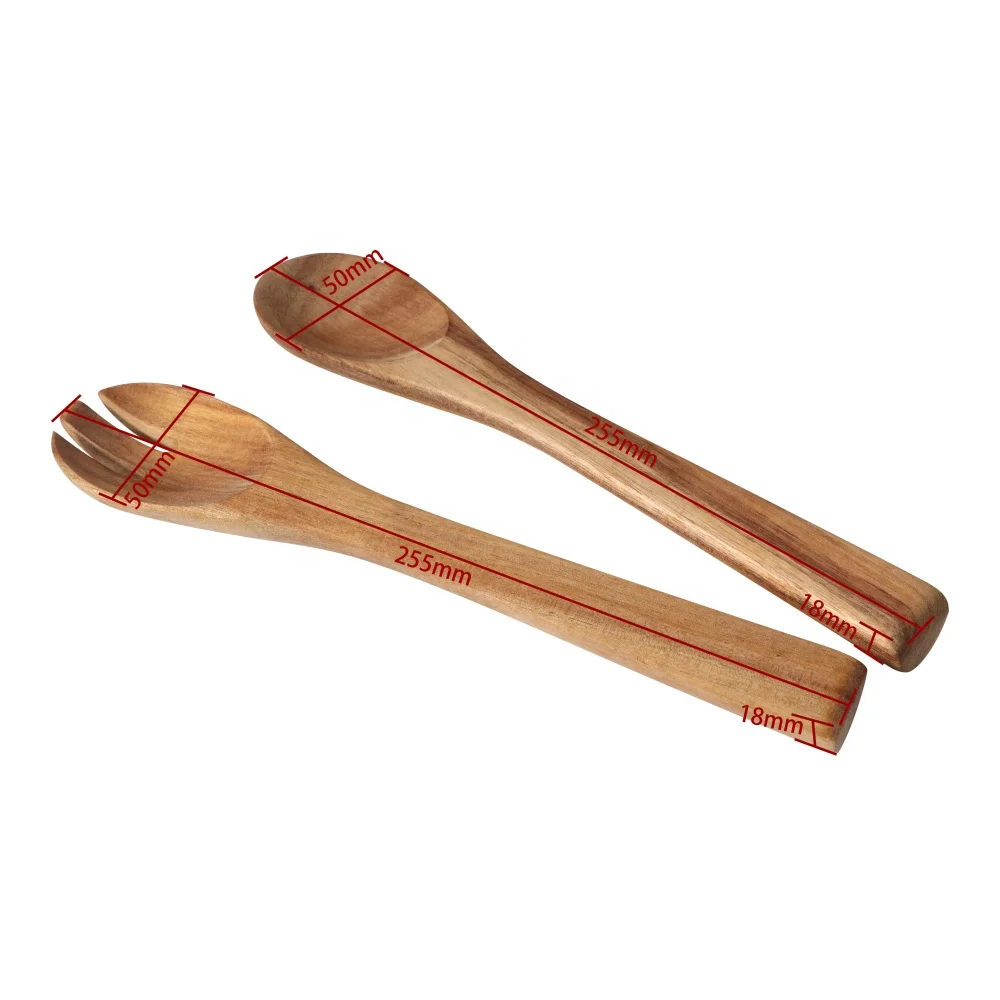 Handcrafted 10 inch Acacia wood salad spoon and serving fork set of 2 salad servers
