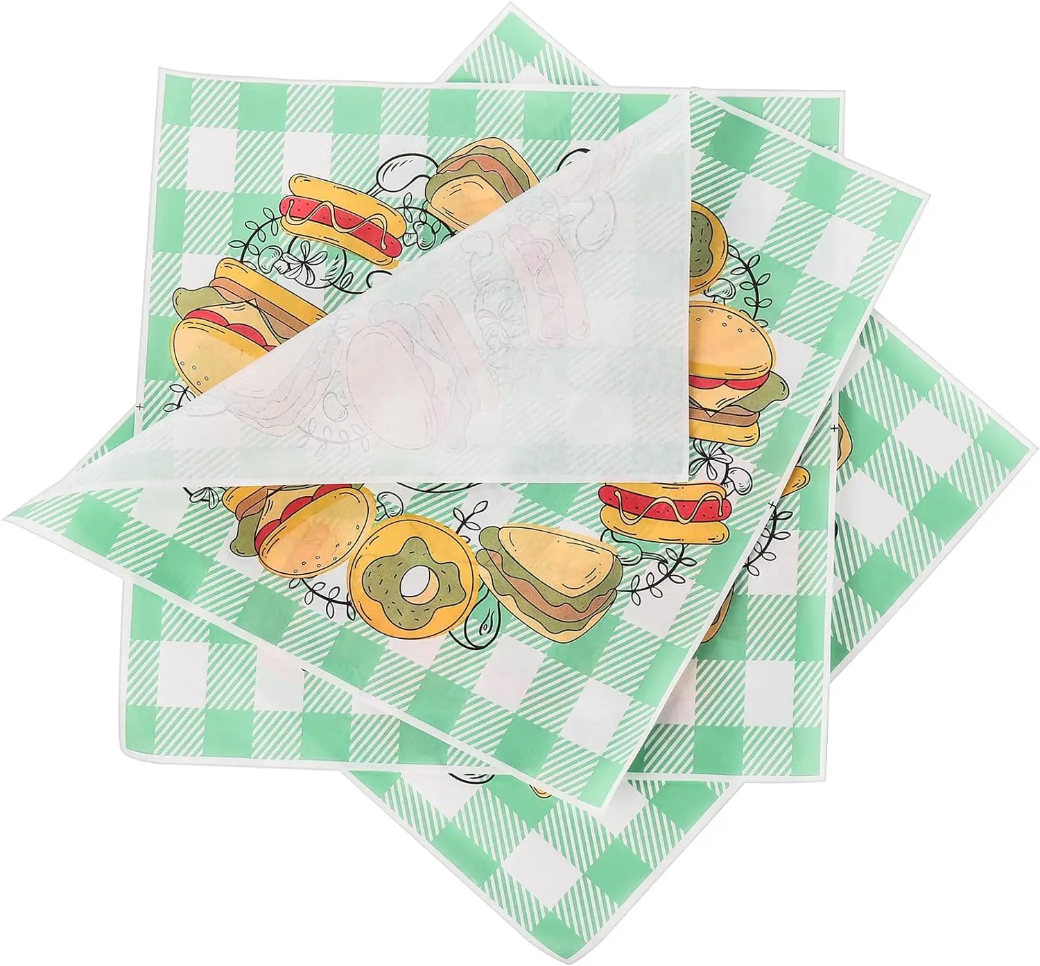 Custom printing checkered waxed paper food wrapping burger wrapping paper for bread sandwich