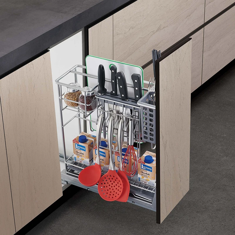 Kitchen cabinet wire mesh sliding drawer storage basket pull out Seasoning basket (1600168329397)