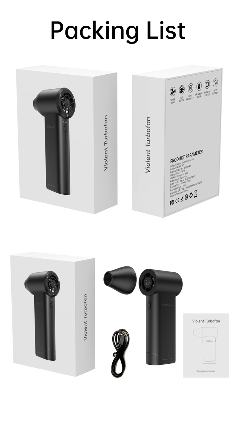 2024 New Style Handheld Portable Mini 52m/s High Speed air duster 130000rpm Turbo jet fan