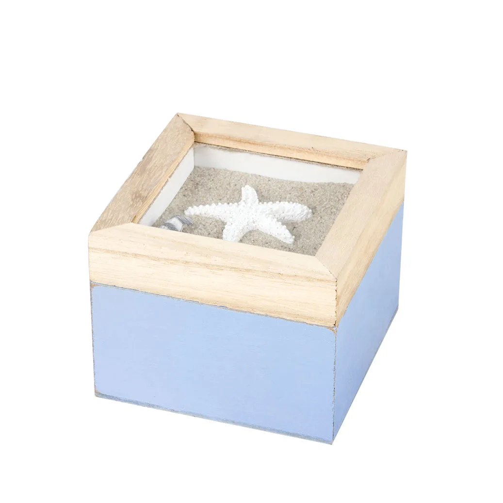 
Good Design Beach Style Hinge Single Compartment With Glass Lid Wooden Tea Collection Box 