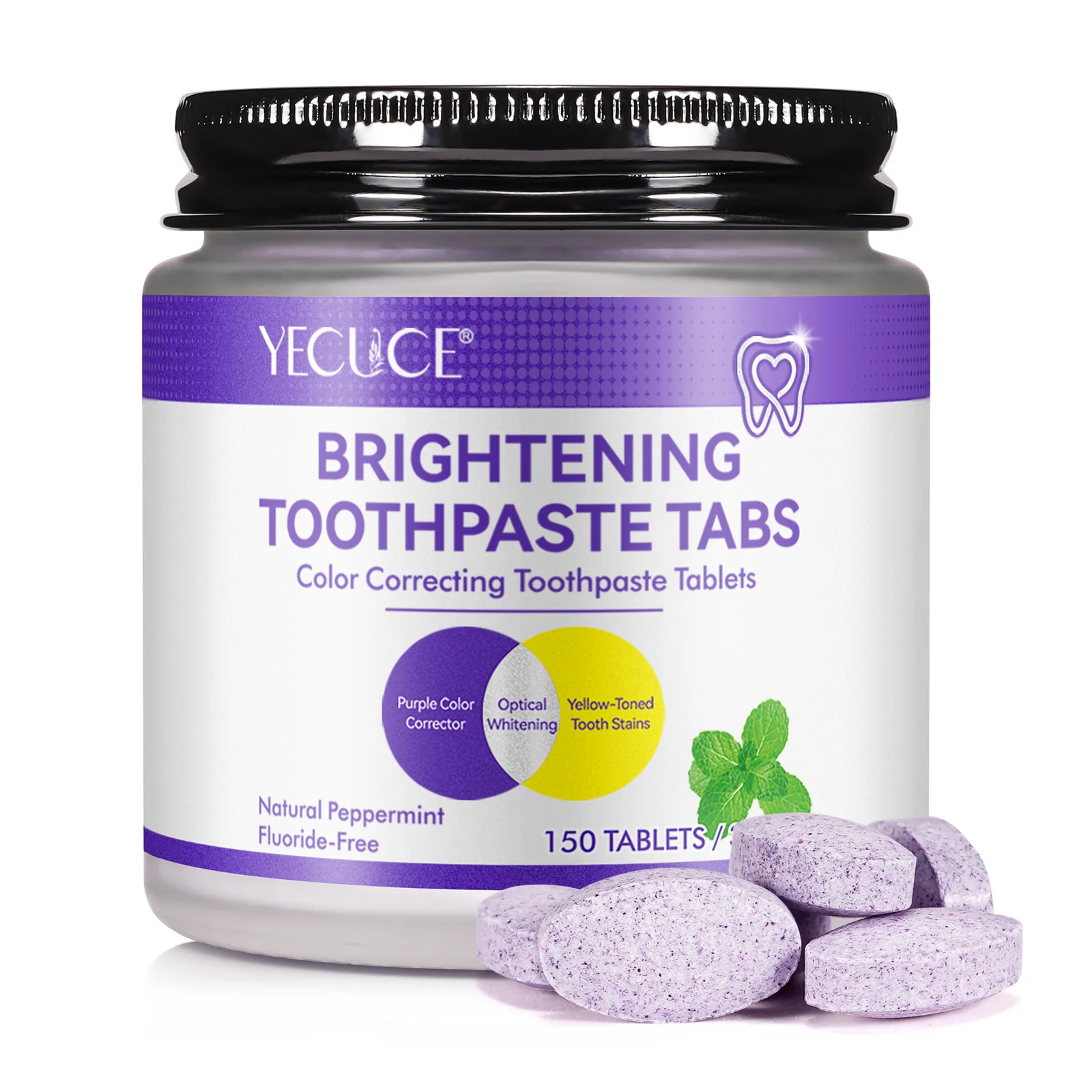 YECUCE peppermint 150 tablets strengthens whitens enamel solid whitening hydroxyapatite chewable toothpaste tablets